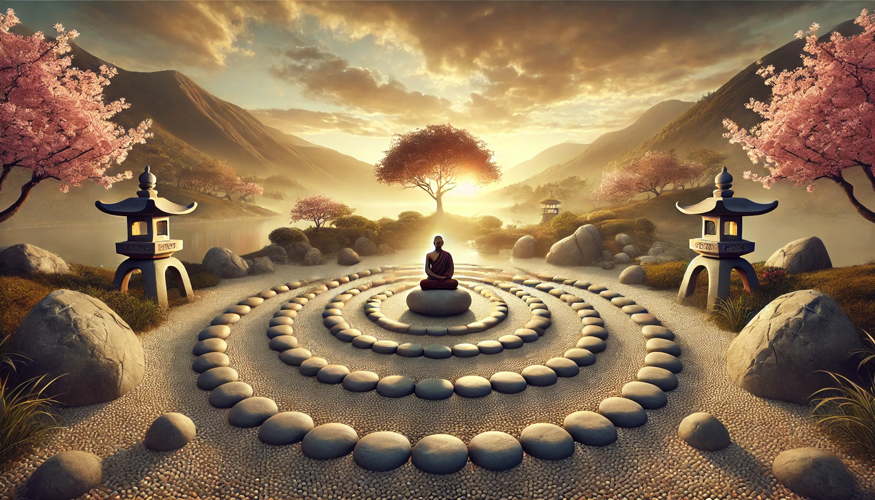 Meditação entre algumas pedras. Imagem que refere-se ao caminho óctuplo