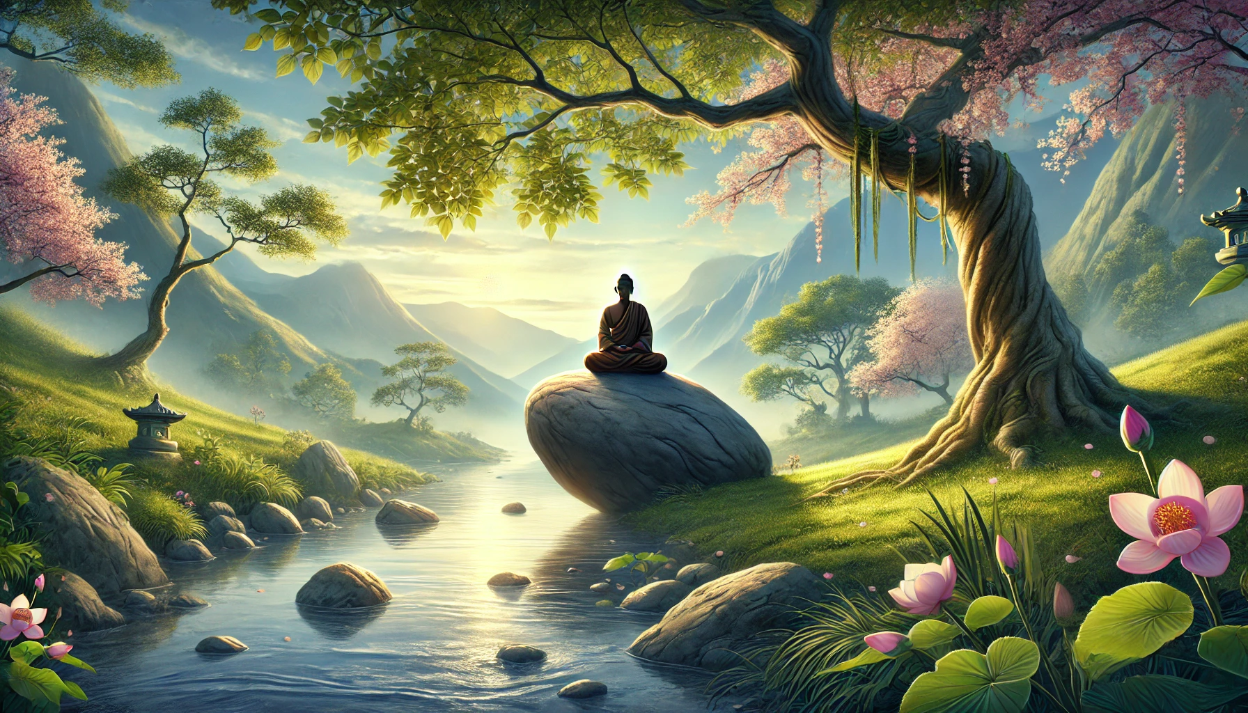 prática da meditação em lugares serenos